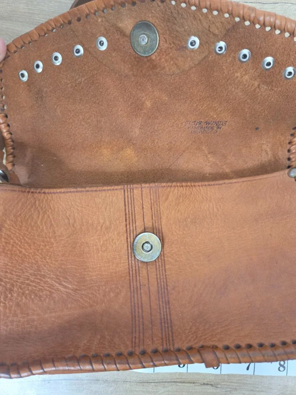 Vintage Four Winds Leather Crossbody Bag Brown Western Concho Handmade Morocco